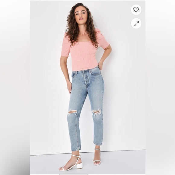 Lulus Blushin' Babe Pink Gingham Ruched Puff Sleeve Top - Picture 16 of 17